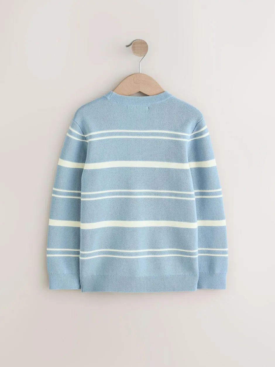 Next Blue Knitted Stripe Crew Neck 100% Cotton Jumper (3-16yrs) New
