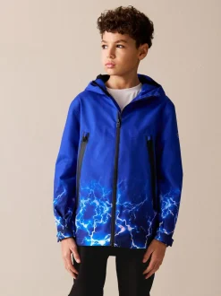 Next Blue Lightning Print Waterproof Fleece Lined Hooded Jacket (3-16yrs) Discount