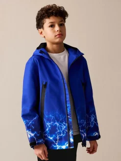 Next Blue Lightning Print Waterproof Fleece Lined Hooded Jacket (3-16yrs) Discount
