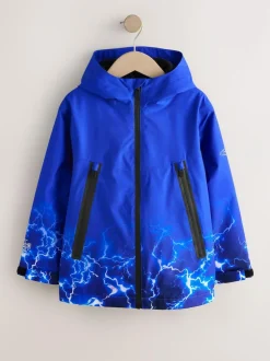 Next Blue Lightning Print Waterproof Fleece Lined Hooded Jacket (3-16yrs) Discount
