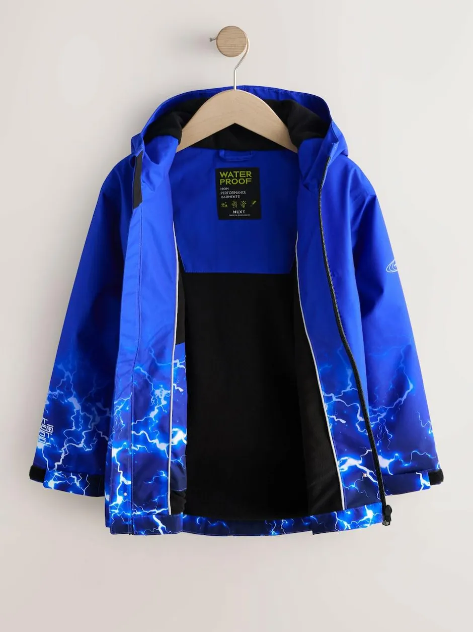 Next Blue Lightning Print Waterproof Fleece Lined Hooded Jacket (3-16yrs) Discount