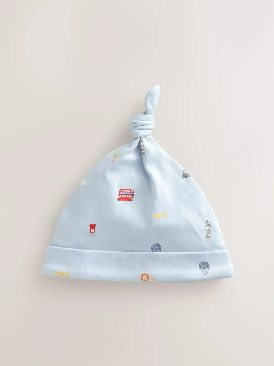 Next Blue London Tie Top Baby Hats 3 Pack (0-18mths) New