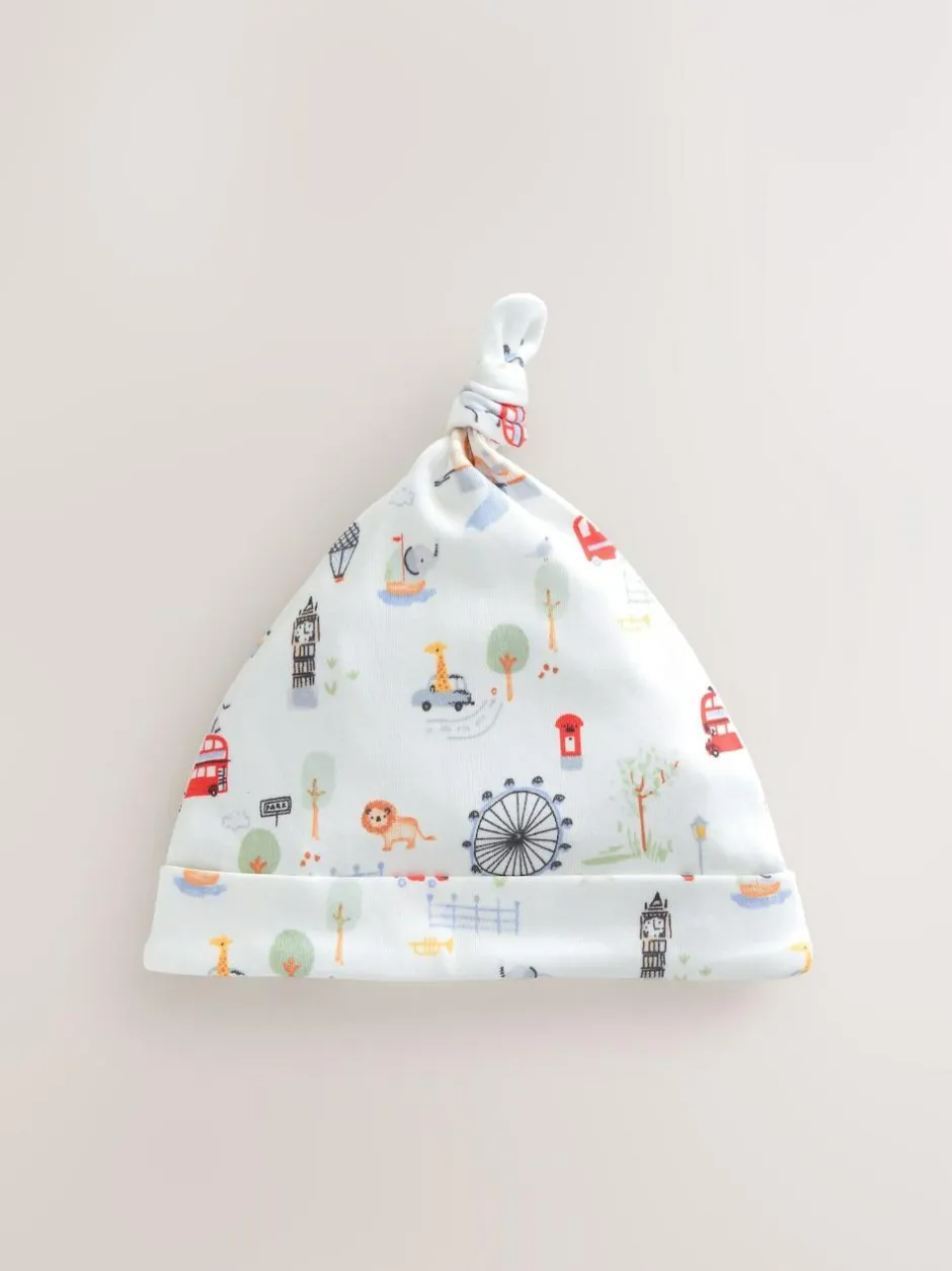 Next Blue London Tie Top Baby Hats 3 Pack (0-18mths) New