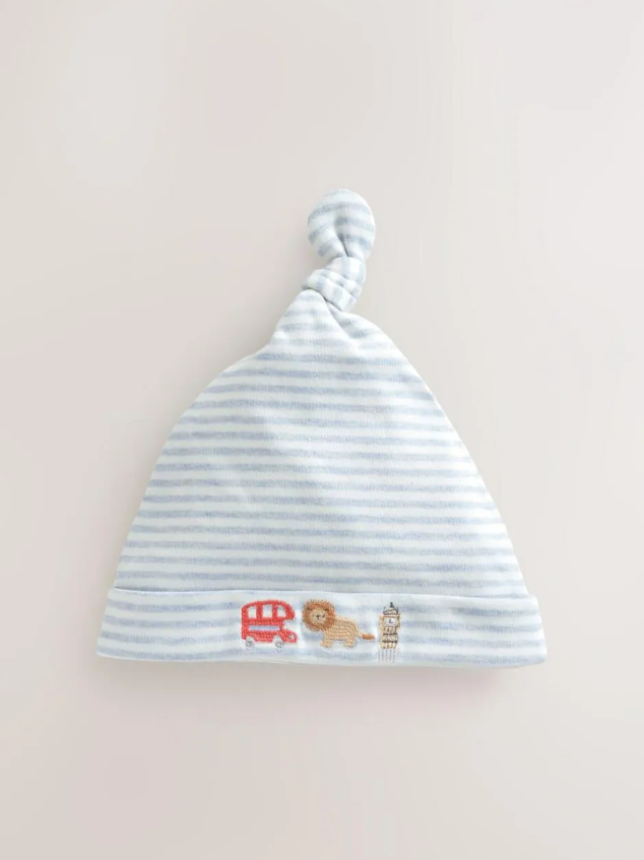 Next Blue London Tie Top Baby Hats 3 Pack (0-18mths) New