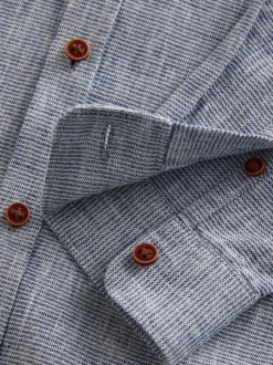 Next Long Sleeve Grandad Collar Cotton/Linen Mix Texture Shirt (3-16yrs) Blue Discount