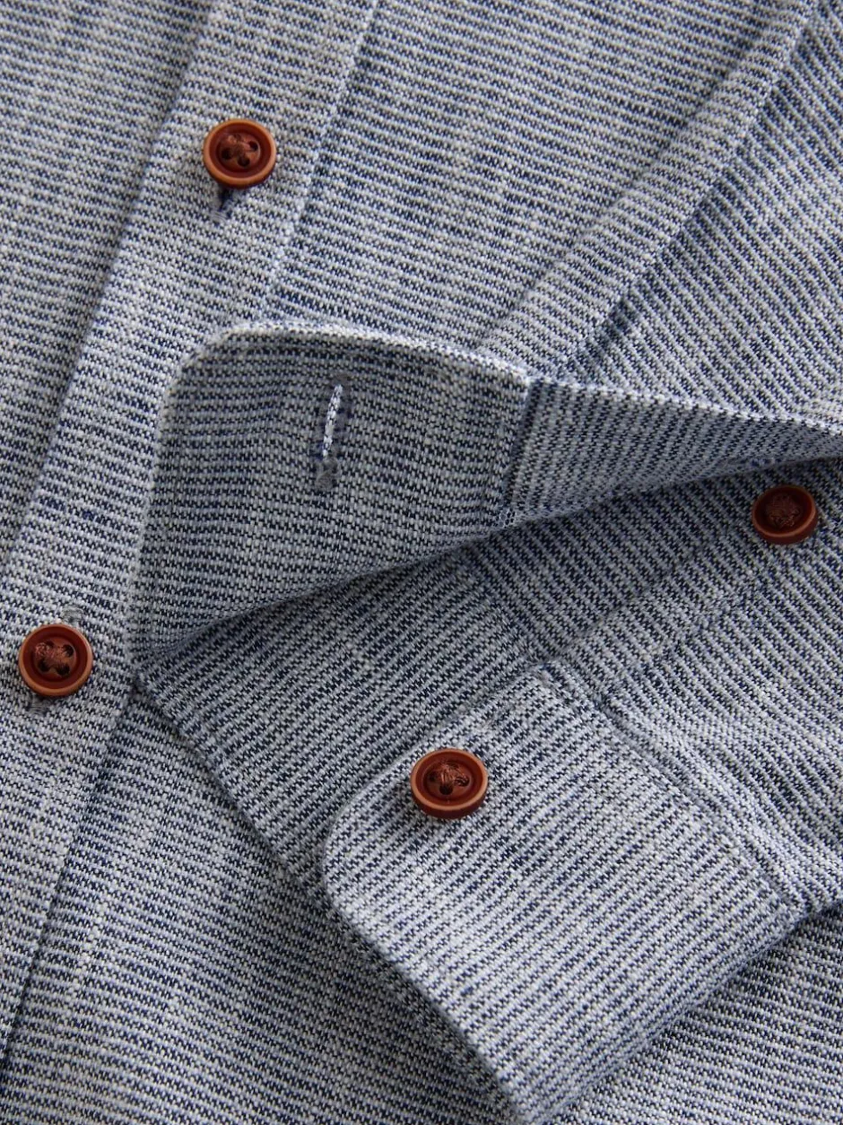 Next Long Sleeve Grandad Collar Cotton/Linen Mix Texture Shirt (3-16yrs) Blue Discount