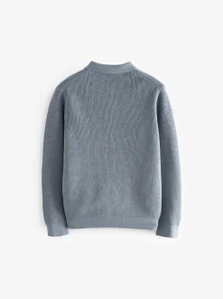 Next Blue Long Sleeve Textured Polo Shirt (3-16yrs) Hot