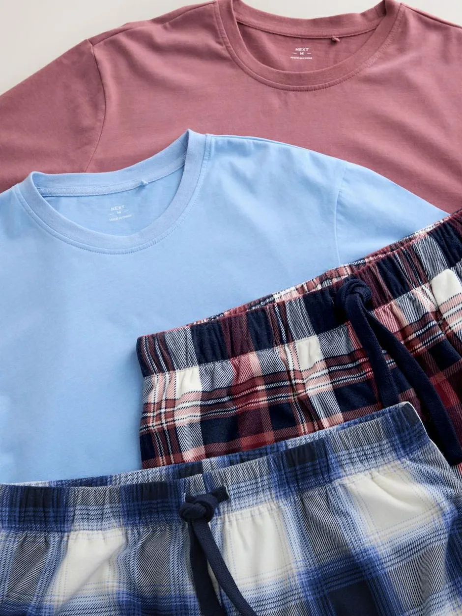 Next Blue/ Mauve Purple Cosy Short Sleeve Pyjamas Set 2 Pack