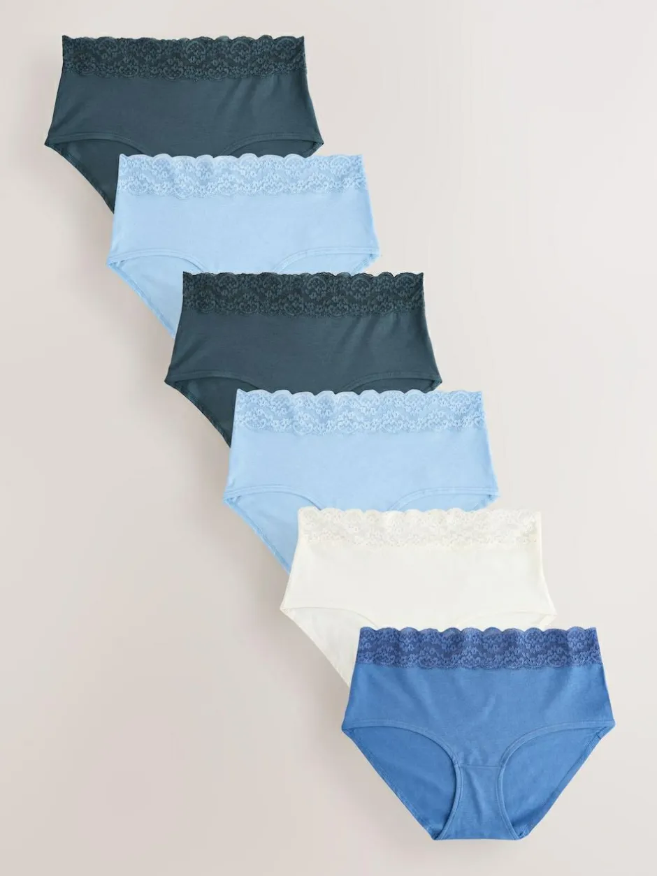 Next Blue Midi Cotton and Lace Knickers 7 Pack Sale