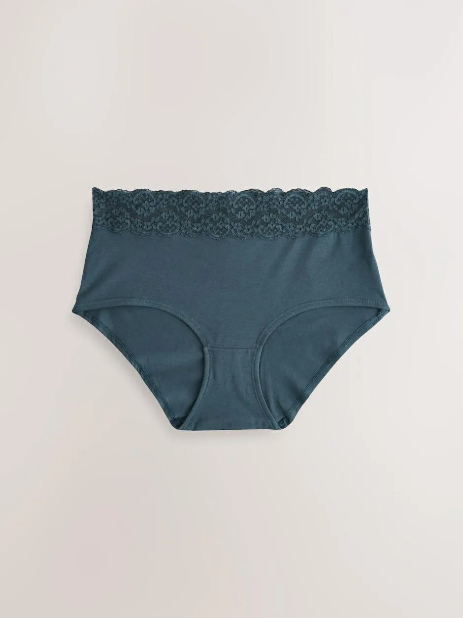 Next Blue Midi Cotton and Lace Knickers 7 Pack Sale
