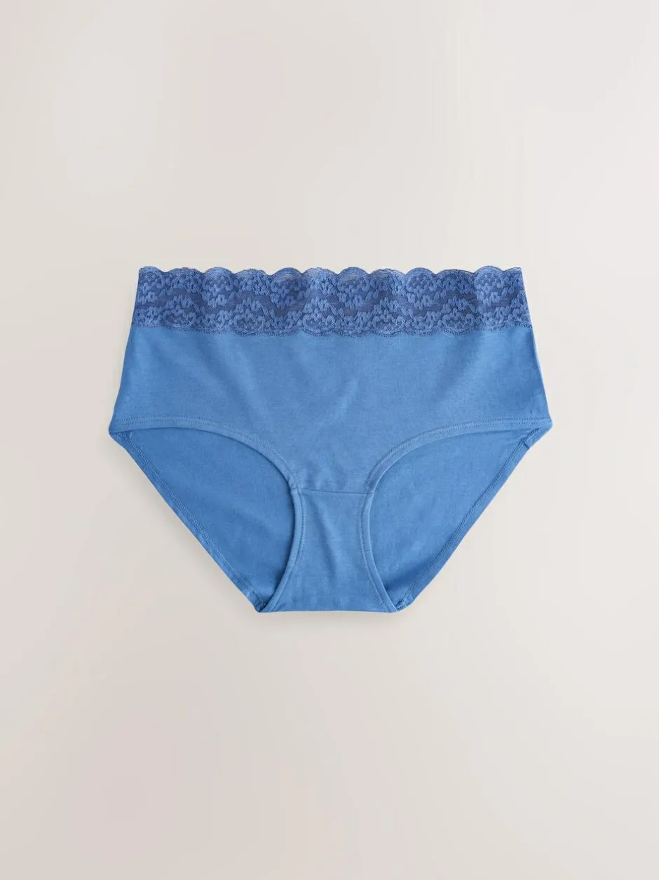 Next Blue Midi Cotton and Lace Knickers 7 Pack Sale