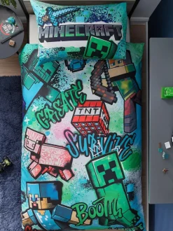 Next Blue Minecraft Single Duvet Cover and Pillowcase Set Clearance