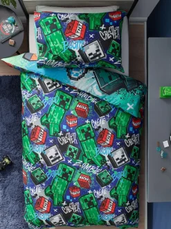 Next Blue Minecraft Single Duvet Cover and Pillowcase Set Clearance