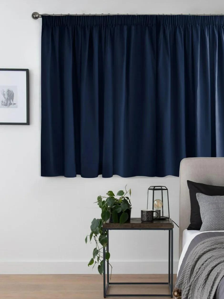 Next Blue Navy Cotton Blackout/Thermal Pencil Pleat Curtains Discount