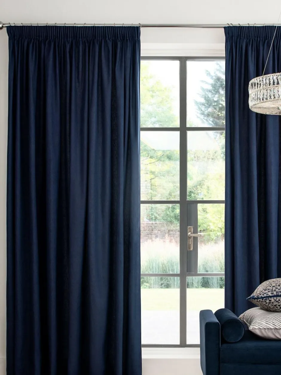 Next Blue Navy Cotton Blackout/Thermal Pencil Pleat Curtains Discount