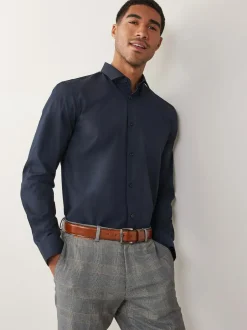 Next Blue Navy Regular Fit Easy Care Single Cuff Smart Shirt Discount