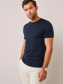 Next Blue Navy Slim Fit Essential Crew Neck Cotton T-Shirt Hot