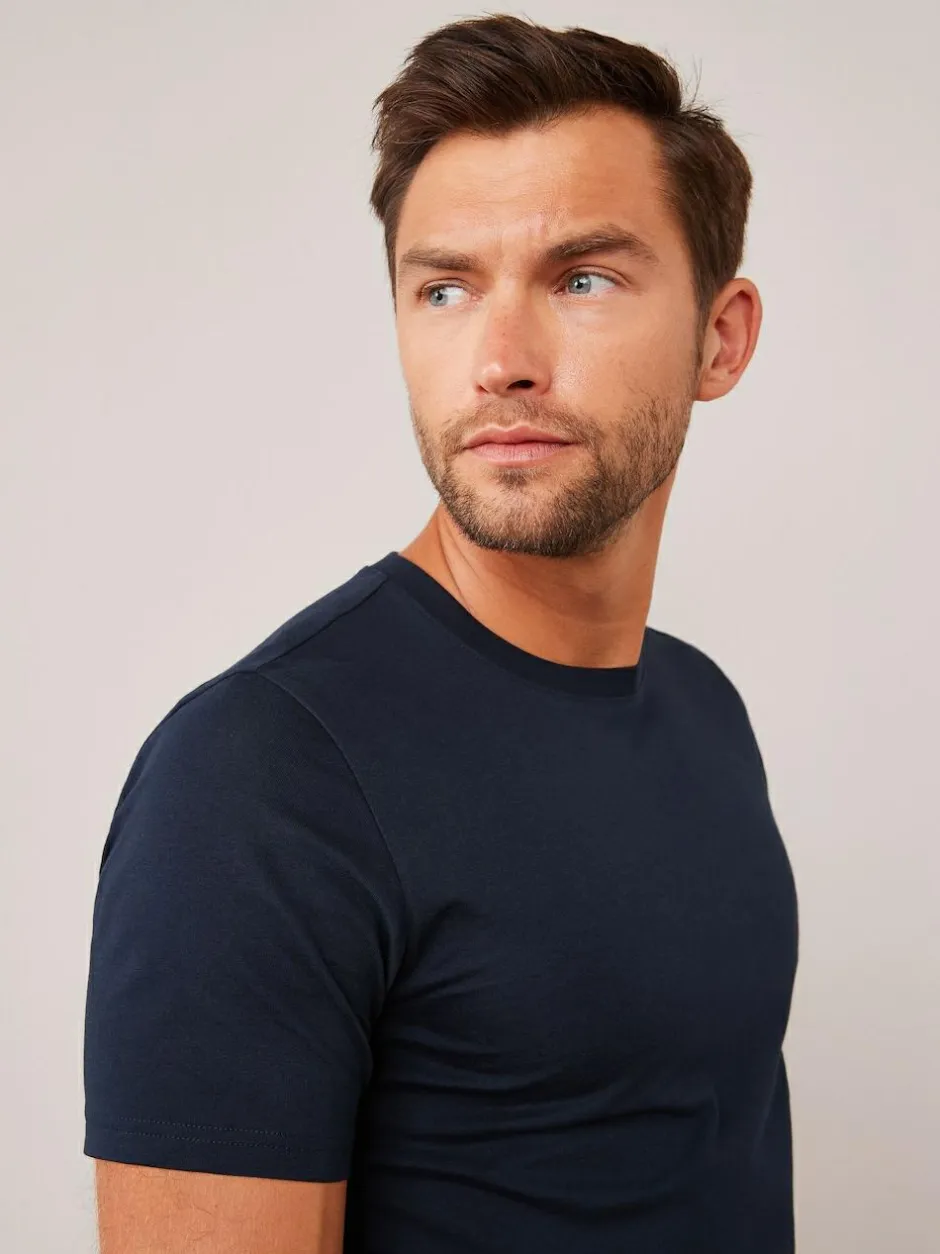 Next Blue Navy Slim Fit Essential Crew Neck Cotton T-Shirt Hot