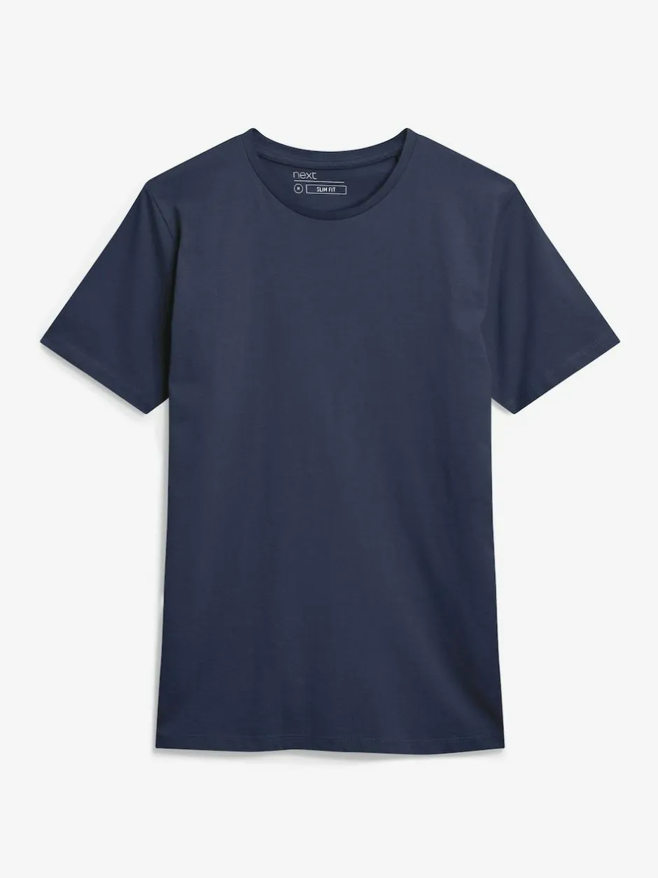 Next Blue Navy Slim Fit Essential Crew Neck Cotton T-Shirt Hot