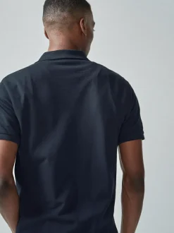 Next Blue Navy Slim Fit Short Sleeve Pique Polo Shirt Online