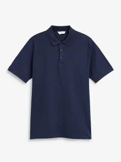 Next Blue Navy Slim Fit Short Sleeve Pique Polo Shirt Online