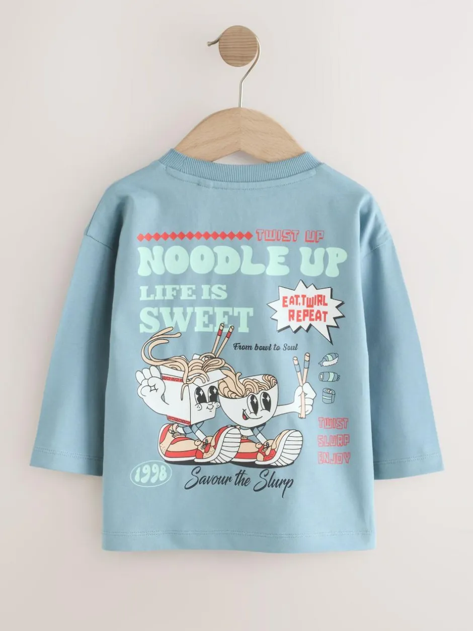 Next Blue Noodle Up Long Sleeve Back Print T-Shirt (3mths-8yrs) Sale