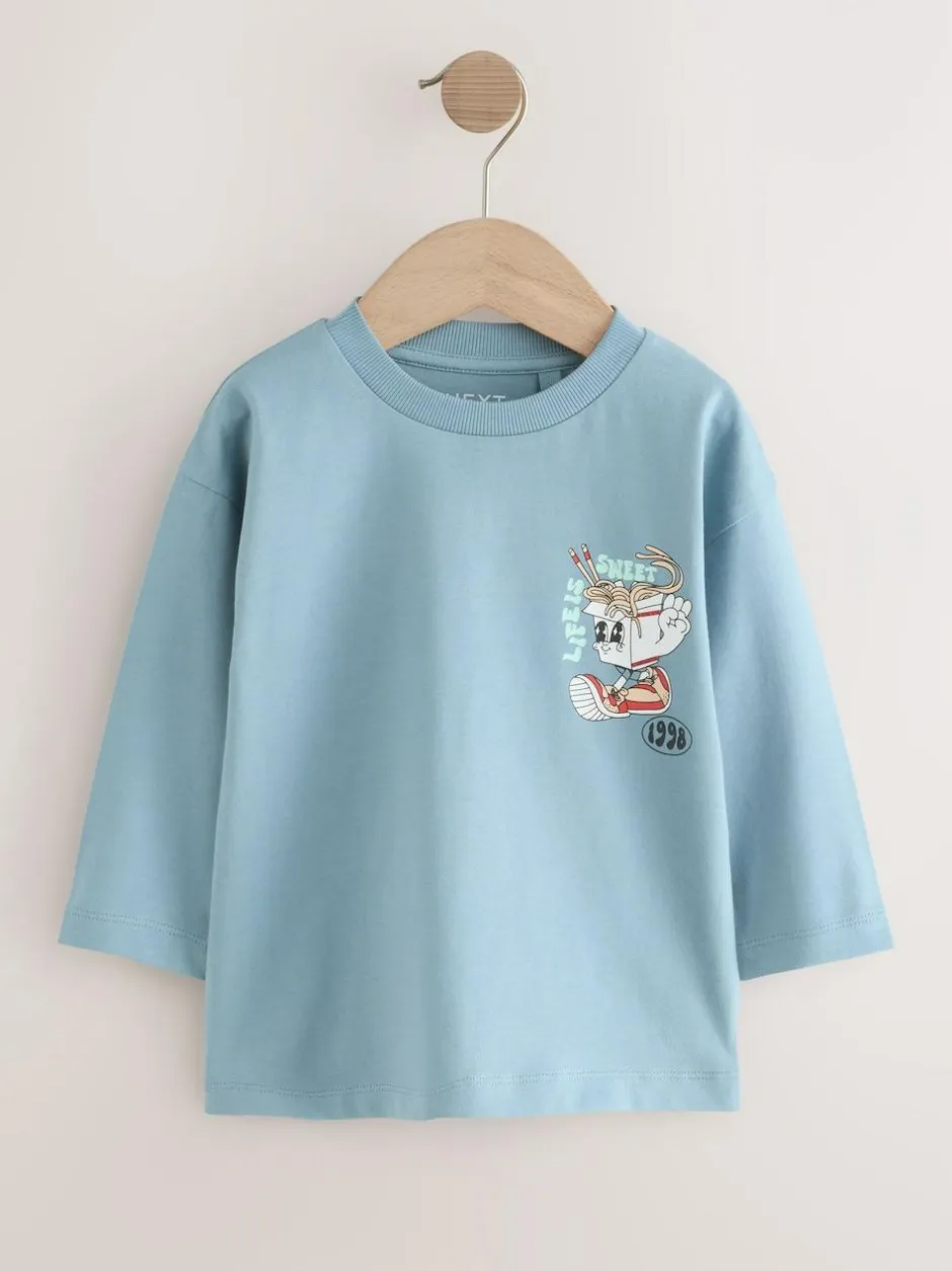 Next Blue Noodle Up Long Sleeve Back Print T-Shirt (3mths-8yrs) Sale