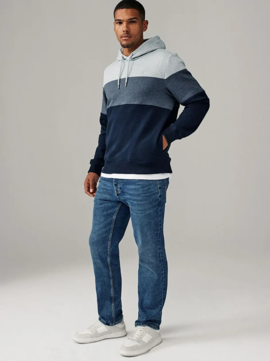 Next Overhead Hoodie Colour Blocking Sweatshirt Blue New