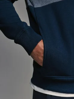 Next Overhead Hoodie Colour Blocking Sweatshirt Blue New