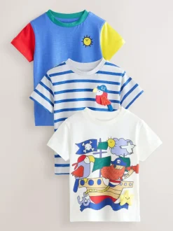 Next Short Sleeve Appliqué T-Shirts 3 Pack (3mths-7yrs) Blue Pirates Online