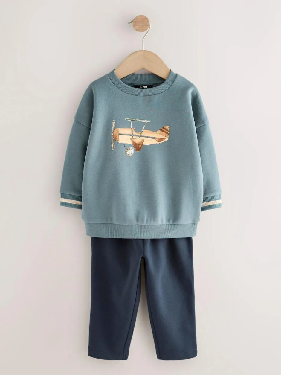 Next Blue Plane Single Sweatshirt and Joggers Set (3mths-7yrs) Clearance