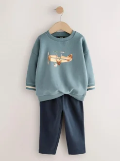 Next Blue Plane Single Sweatshirt and Joggers Set (3mths-7yrs) Clearance