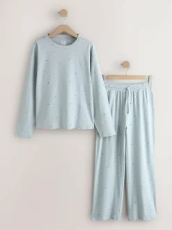 Next Ribbed Long Sleeve Pyjamas Blue Puffin Hot