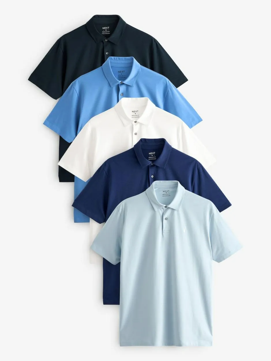 Next Blue Regular Fit Short Sleeve Jersey Polo Shirts 5 Pack Hot