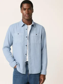 Next Regular Fit Textured Twin Pocket Long Sleeve Shirt Blue Online
