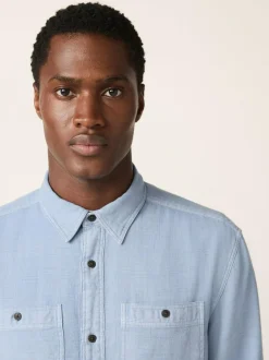 Next Regular Fit Textured Twin Pocket Long Sleeve Shirt Blue Online