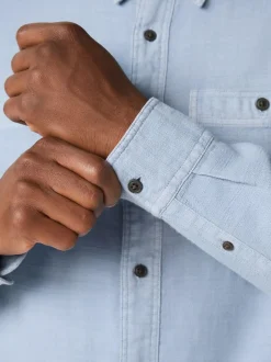 Next Regular Fit Textured Twin Pocket Long Sleeve Shirt Blue Online