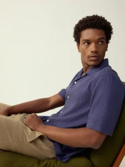 Next Regular Fit Textured Waffle Short Sleeve Shirt Blue Sale