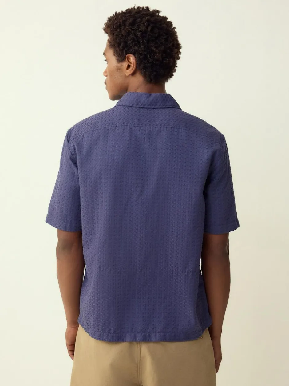 Next Regular Fit Textured Waffle Short Sleeve Shirt Blue Sale
