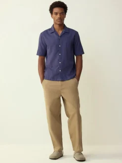 Next Regular Fit Textured Waffle Short Sleeve Shirt Blue Sale