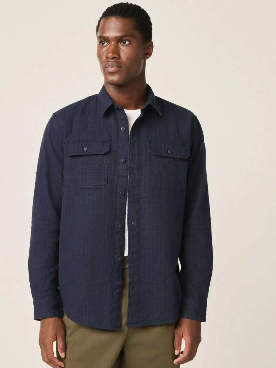 Next Regular Fit Textured Waffle Long Sleeve Shirt Blue Hot
