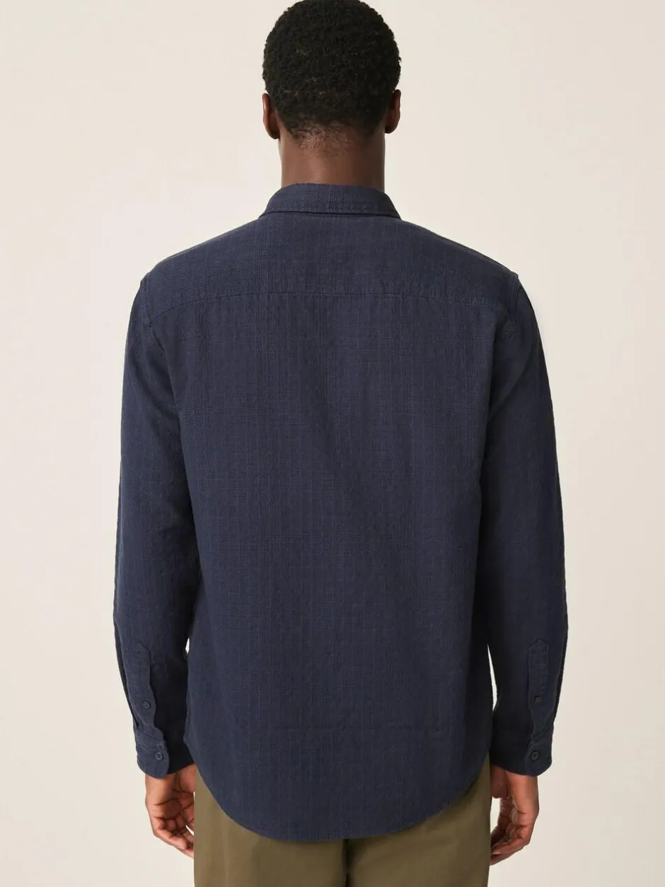 Next Regular Fit Textured Waffle Long Sleeve Shirt Blue Hot