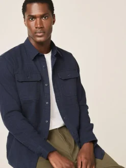 Next Regular Fit Textured Waffle Long Sleeve Shirt Blue Hot