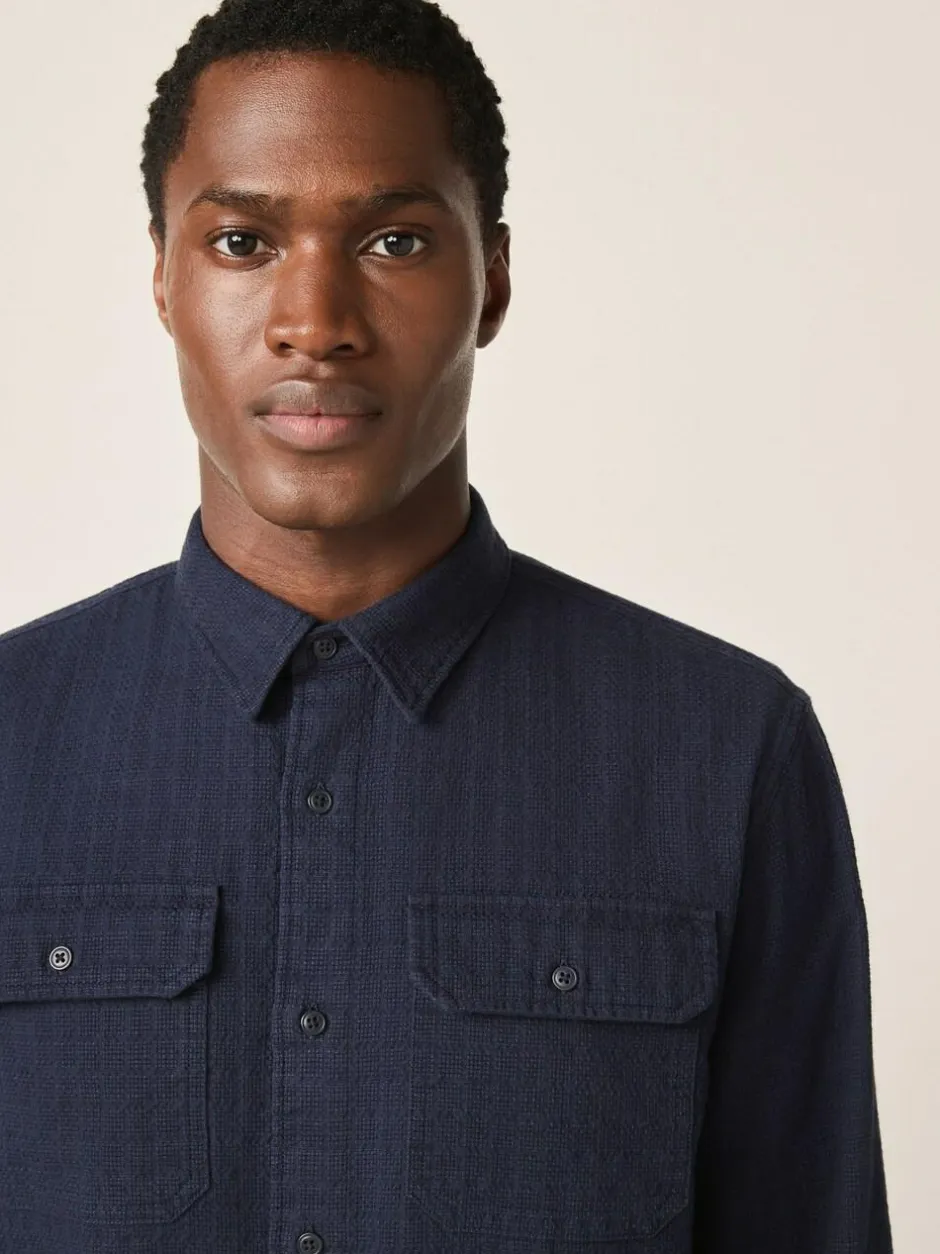 Next Regular Fit Textured Waffle Long Sleeve Shirt Blue Hot