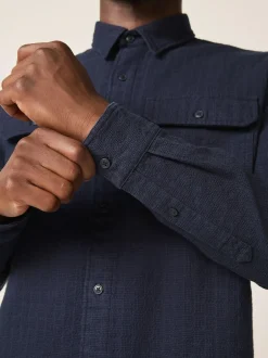Next Regular Fit Textured Waffle Long Sleeve Shirt Blue Hot