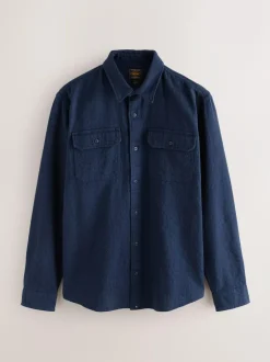 Next Regular Fit Textured Waffle Long Sleeve Shirt Blue Hot