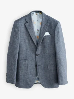Next Blue Regular Fit Trimmed Textured Suit Jacket Online