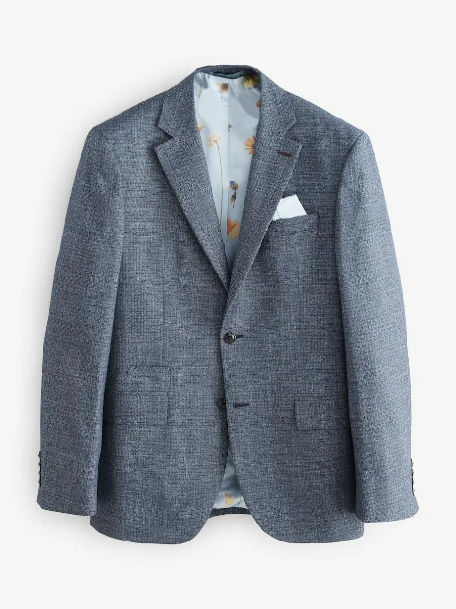 Next Blue Regular Fit Trimmed Textured Suit Jacket Online