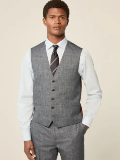 Next Blue Regular Fit Trimmed Textured Suit Waistcoat Clearance