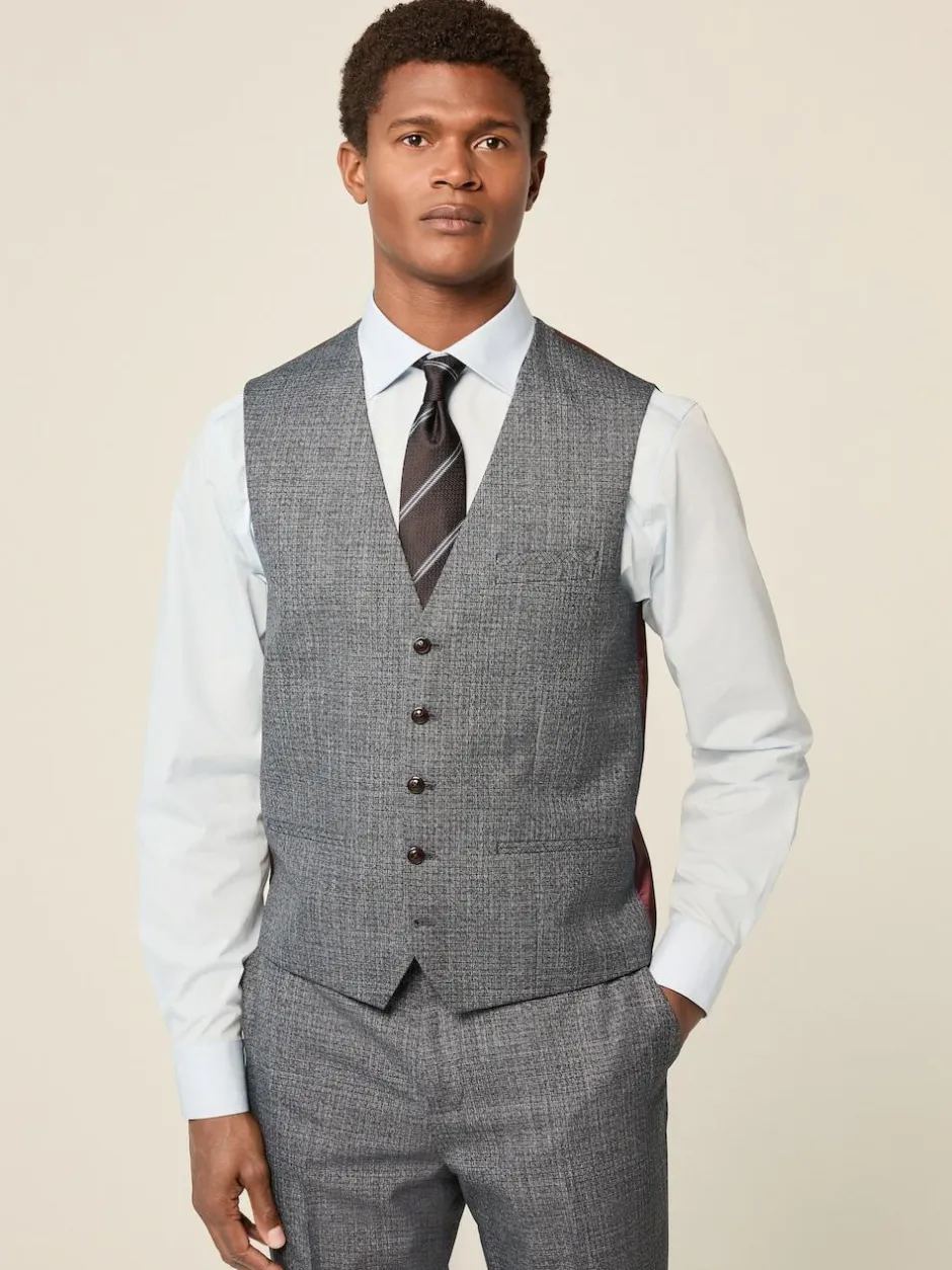 Next Blue Regular Fit Trimmed Textured Suit Waistcoat Clearance